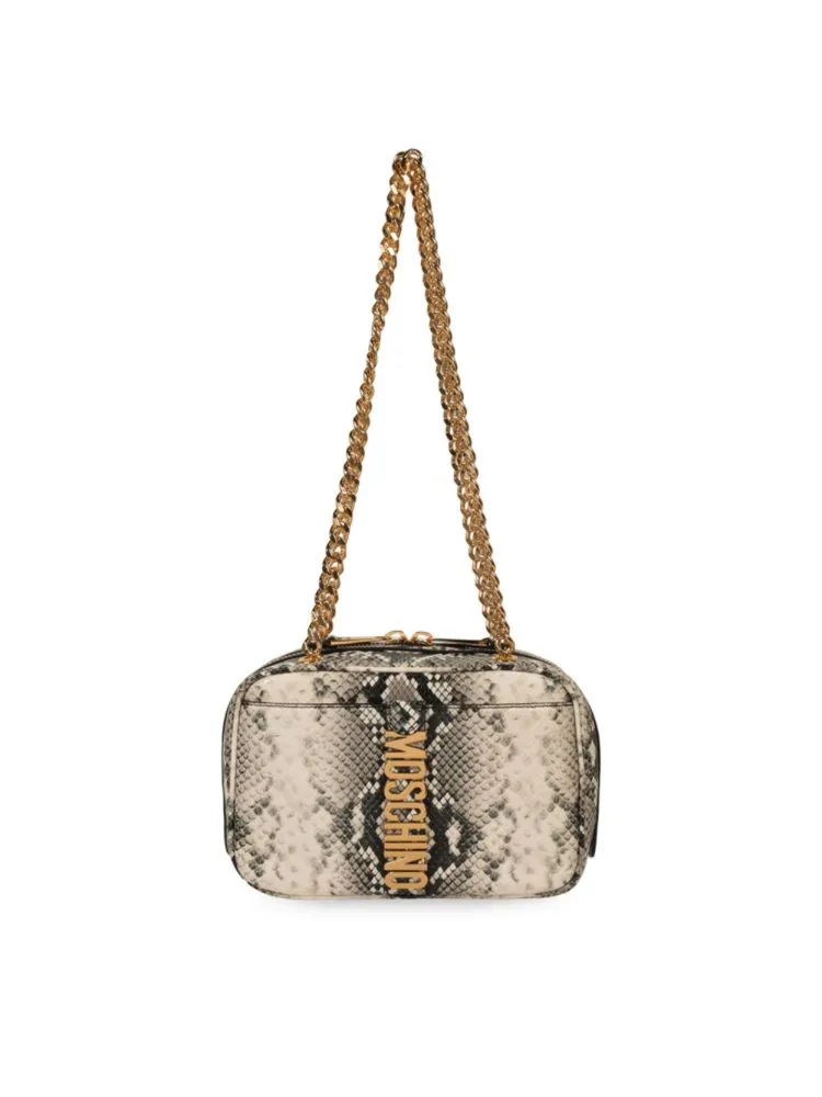 Moschino Snake Print Leather Crossbody Bag in Fantasy White Multi