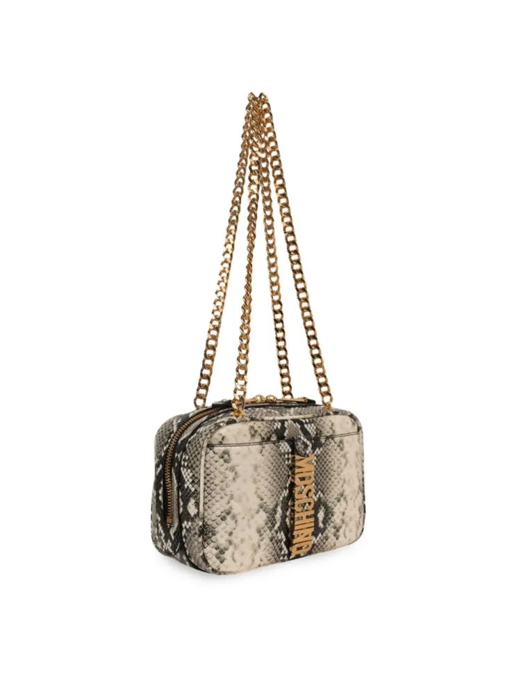 Moschino Snake Print Leather Crossbody Bag in Fantasy White Multi