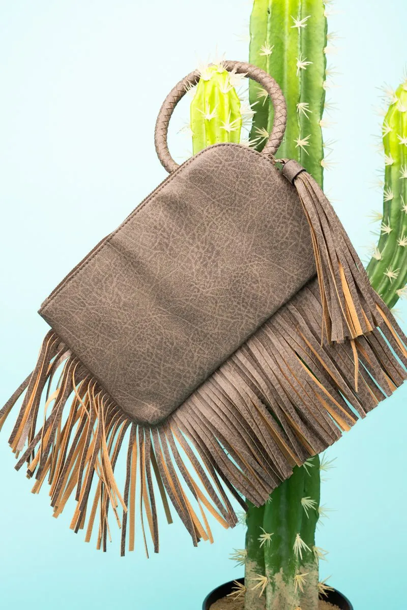 NGIL Taupe Fairleigh Fringe Bangle Clutch