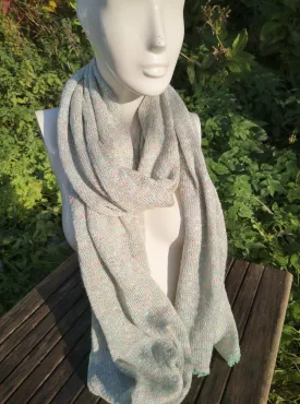 Pashmina shawl/ scarf, with beaded detail in a subtle green flecked yarn,