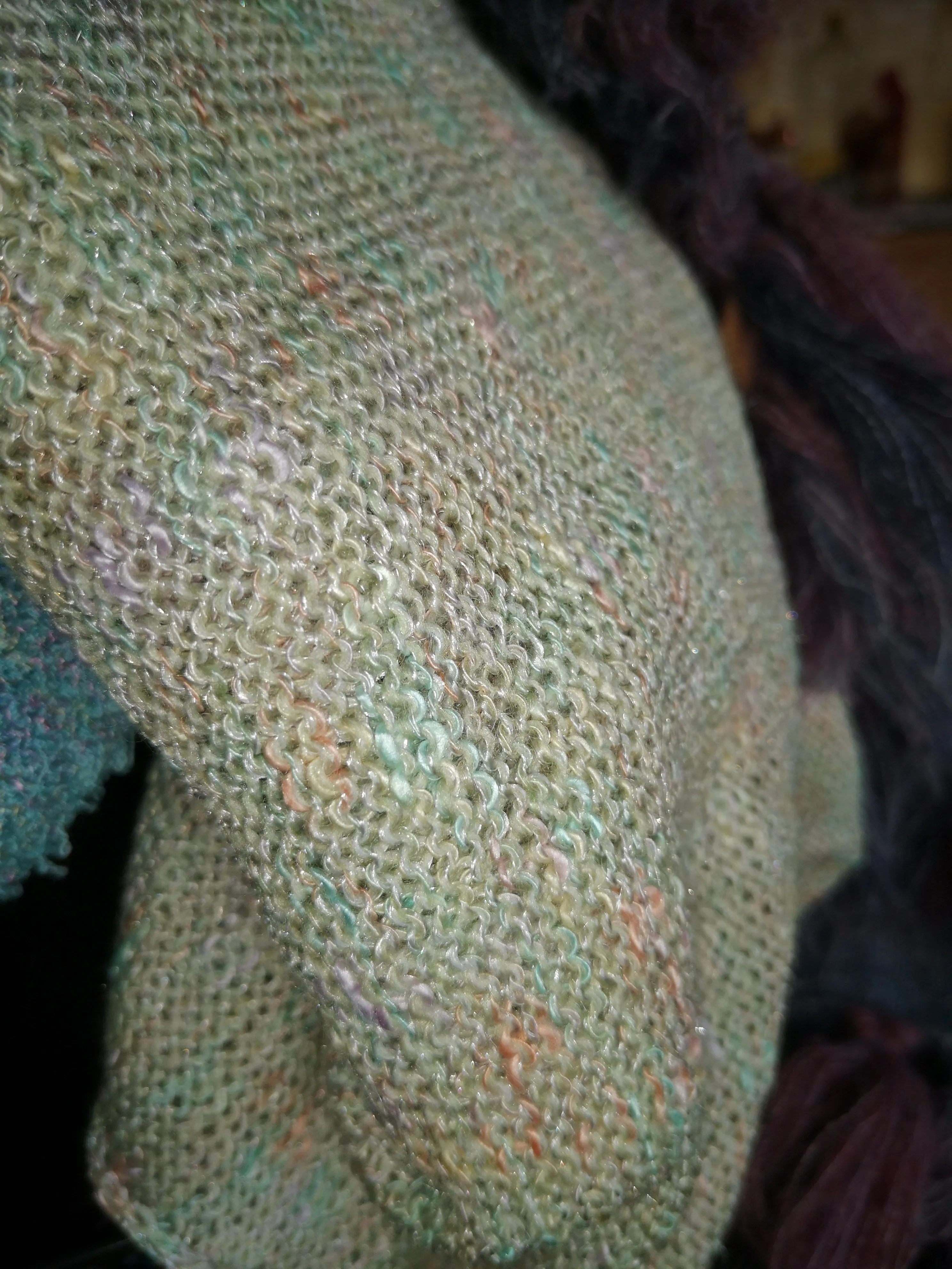 Pashmina shawl/ scarf, with beaded detail in a subtle green flecked yarn,