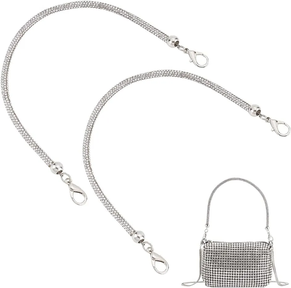 PH PandaHall Replacement Purse Straps, 13.4"/34cm Alloy Rhinestone Bag Strap with Lobster Clasp Short Bag Chain Strap for Underarm Bag Shoulder Bag Handbag Tote Satchel Replacement Accessories