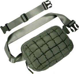 Puffer Crossbody Bag for Women  Plus Size Friendly Belt Bag  Quilted Fanny Pack w/Extender  Extra Long Strap 75" Fits XS-12X  Mini Puffer Bag for Travel Gym Trending Gift for Women (Bean green)