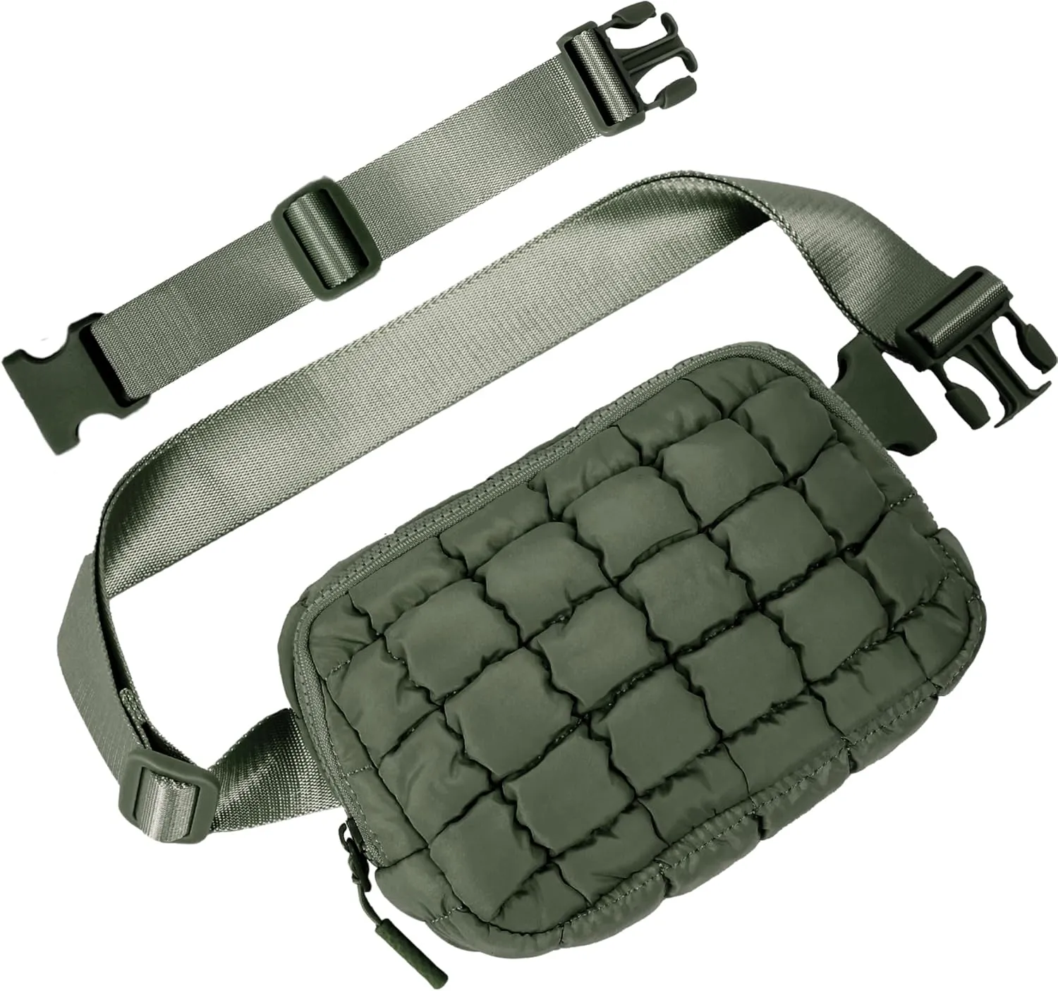 Puffer Crossbody Bag for Women  Plus Size Friendly Belt Bag  Quilted Fanny Pack w/Extender  Extra Long Strap 75" Fits XS-12X  Mini Puffer Bag for Travel Gym Trending Gift for Women (Bean green)