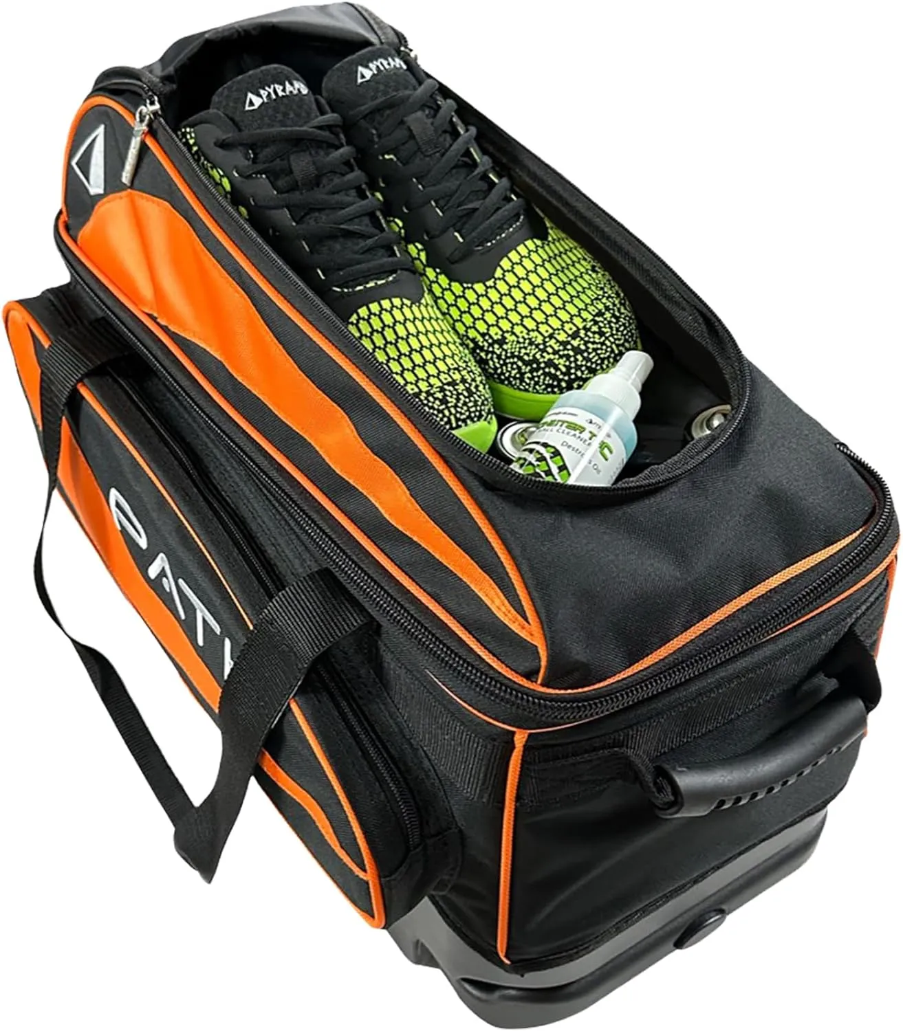 Pyramid Path Premium Deluxe 2 Ball Double Roller Bowling Bag With Large Separate Shoe Compartment (Up To US Mens Size 15) and Oversized Accessory Pocket, Retractable Locking Handle - Extends to 37"