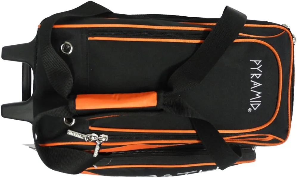 Pyramid Path Premium Deluxe 2 Ball Double Roller Bowling Bag With Large Separate Shoe Compartment (Up To US Mens Size 15) and Oversized Accessory Pocket, Retractable Locking Handle - Extends to 37"