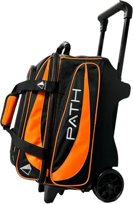 Pyramid Path Premium Deluxe 2 Ball Double Roller Bowling Bag With Large Separate Shoe Compartment (Up To US Mens Size 15) and Oversized Accessory Pocket, Retractable Locking Handle - Extends to 37"