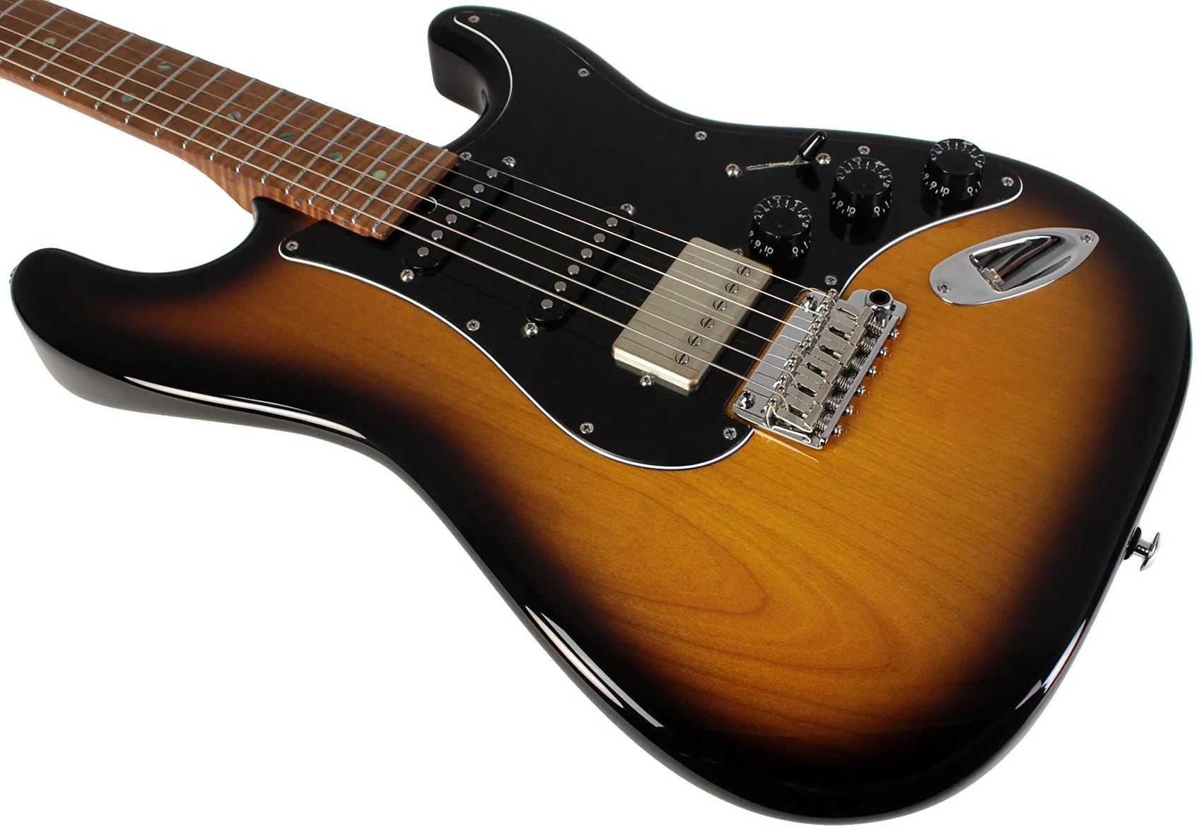 Suhr Select Classic S HSS Guitar, Roasted Flamed Neck, 2-Tone Burst, Black PG, Maple