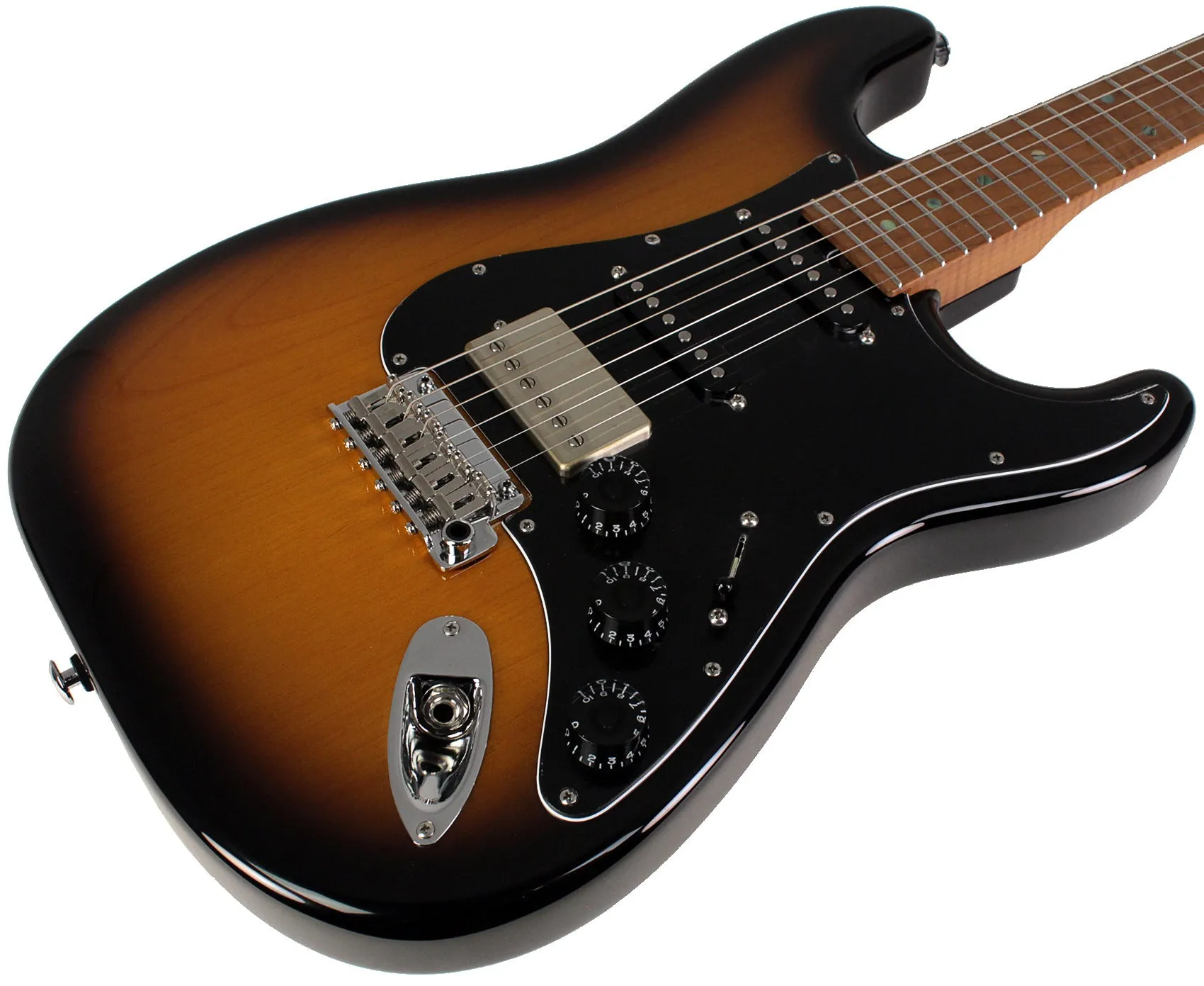 Suhr Select Classic S HSS Guitar, Roasted Flamed Neck, 2-Tone Burst, Black PG, Maple