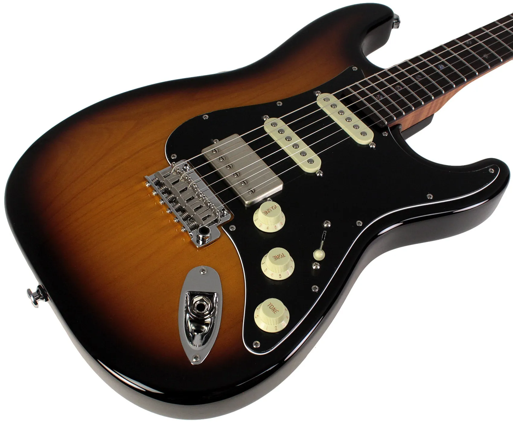 Suhr Select Classic S HSS Guitar, Roasted Flamed Neck, 2 Tone Burst, Rosewood