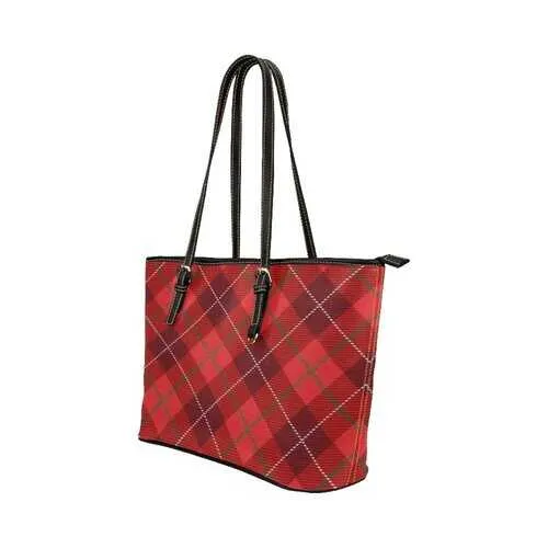 Tote Bags, Red Plaid Style Leather Bag