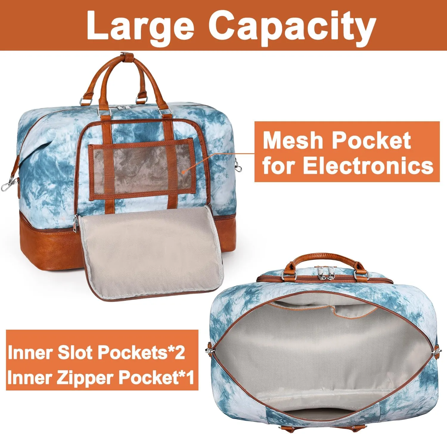 Travel Weekender Bag for Women, Overnight Bag with Shoe Compartment, Oversized Travel Duffel Bag Carry On Tote with Trolley Sleeve 21" for Weekend Travel Business Trip