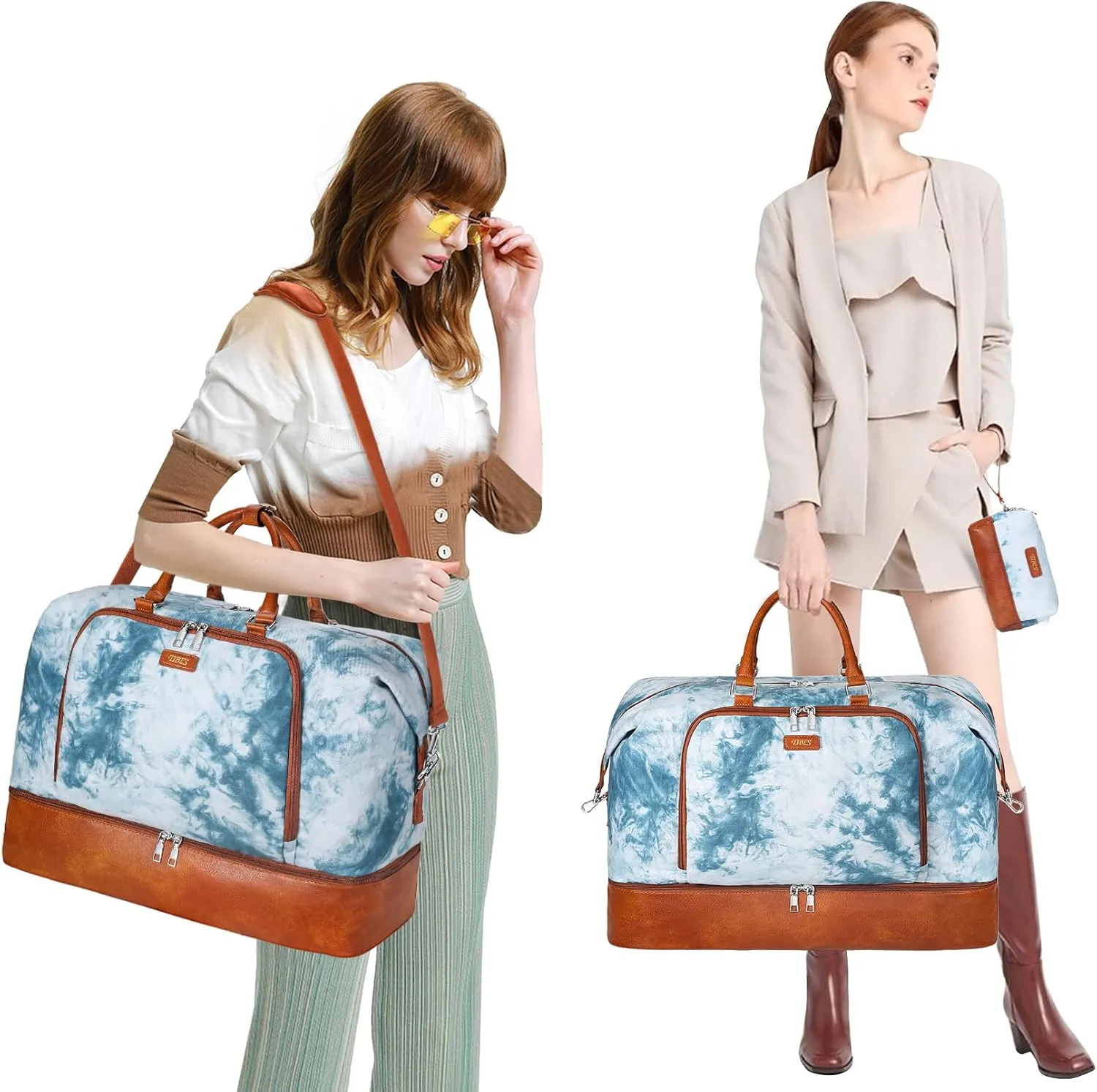 Travel Weekender Bag for Women, Overnight Bag with Shoe Compartment, Oversized Travel Duffel Bag Carry On Tote with Trolley Sleeve 21" for Weekend Travel Business Trip