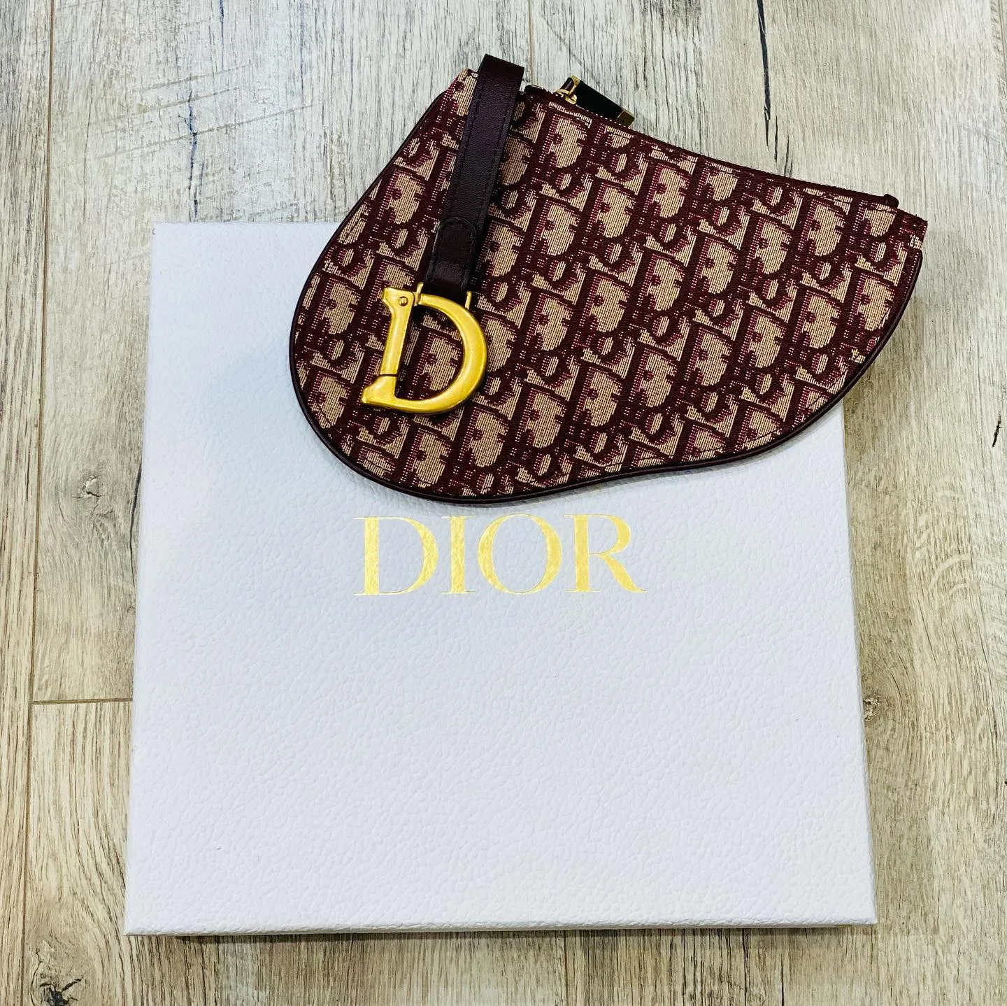 Trendy Inspired Dior Oblique Saddle Pouch Clutch- Bordeaux