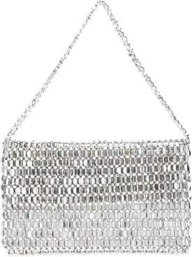 Vintage Style Acrylic Silver Sequin Handbag Underarm Purse Evening Clutch for Wedding Party