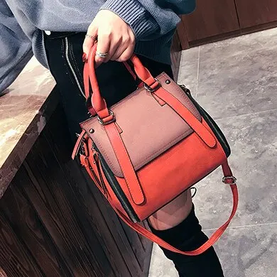 Vintage Two-tone Saddle Design Leather Handbags
