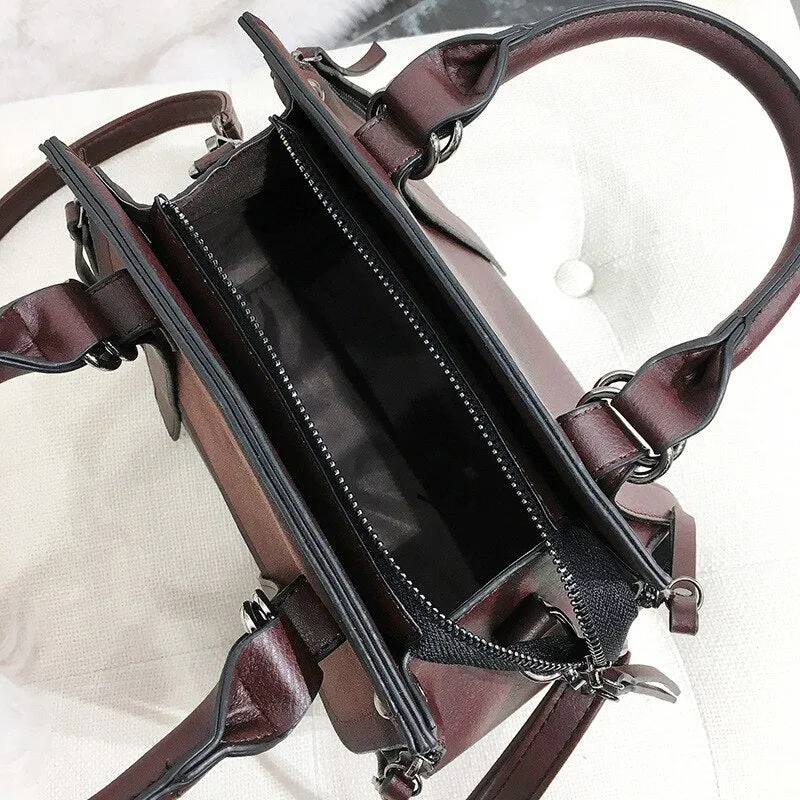 Vintage Two-tone Saddle Design Leather Handbags
