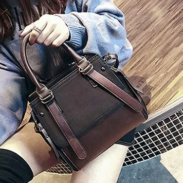 Vintage Two-tone Saddle Design Leather Handbags