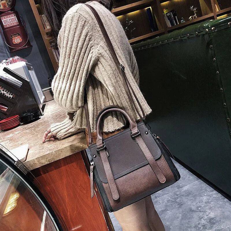 Vintage Two-tone Saddle Design Leather Handbags