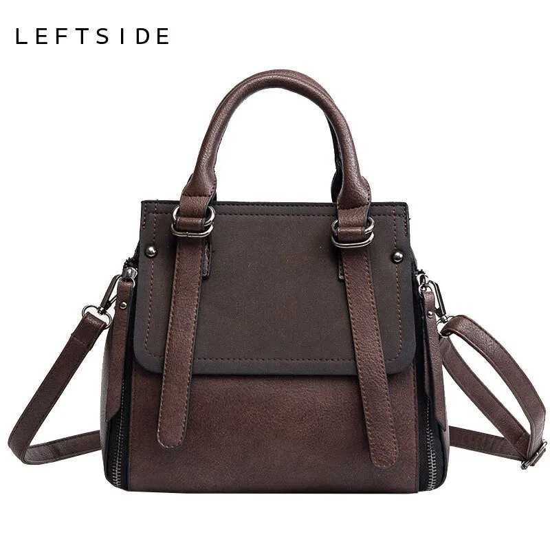 Vintage Two-tone Saddle Design Leather Handbags