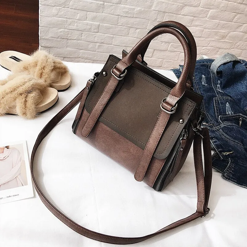 Vintage Two-tone Saddle Design Leather Handbags
