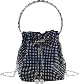 Women Rhinestone Evening Clutch Luxury Diamond Bucket Bag with Drawstring shining Crossbody Shoulder Purse for Prom