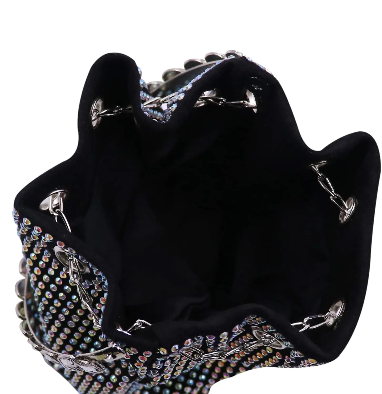 Women Rhinestone Evening Clutch Luxury Diamond Bucket Bag with Drawstring shining Crossbody Shoulder Purse for Prom