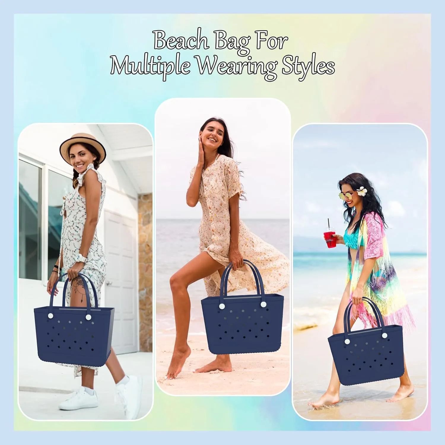 X-Large Rubber Beach Bag Tote Bag with Waterproof Zipper Inner Bag, Washable Durable Tote Bag Storage bags