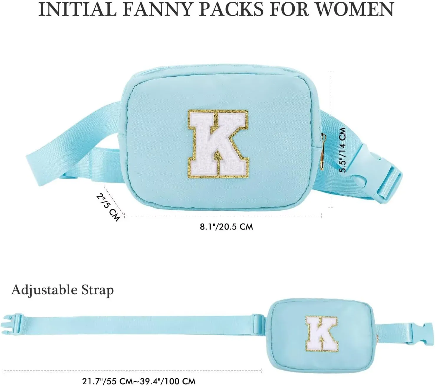 YOOLIFE Initial Belt Bag - Crossbody Bag for Women Blue Letter Monogrammed Everywhere Fanny Pack